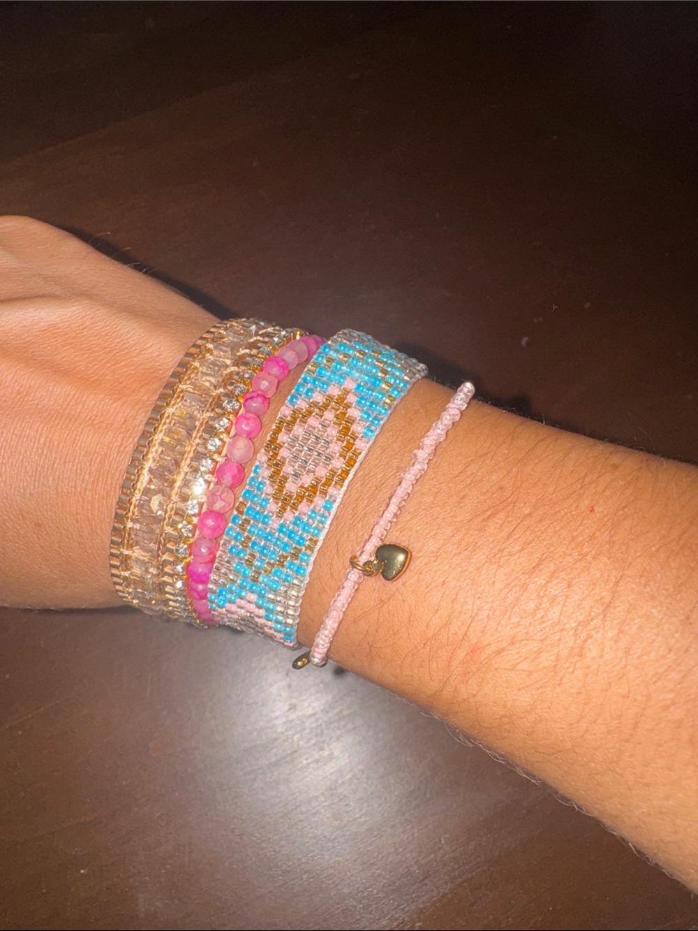 Victoria Emerson Pink, Turquoise and Gold Layered Beaded Bracelet Set
